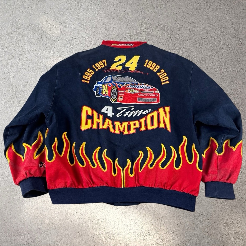 Vtg Jeff Gordon DuPont NASCAR Flames Racing Jacket JH‎ Design 4x Champion 2XL